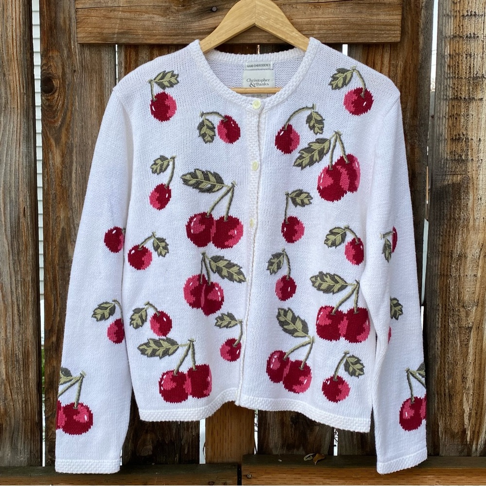 Hand Embroidered Cherry 🍒 Sweater Size M